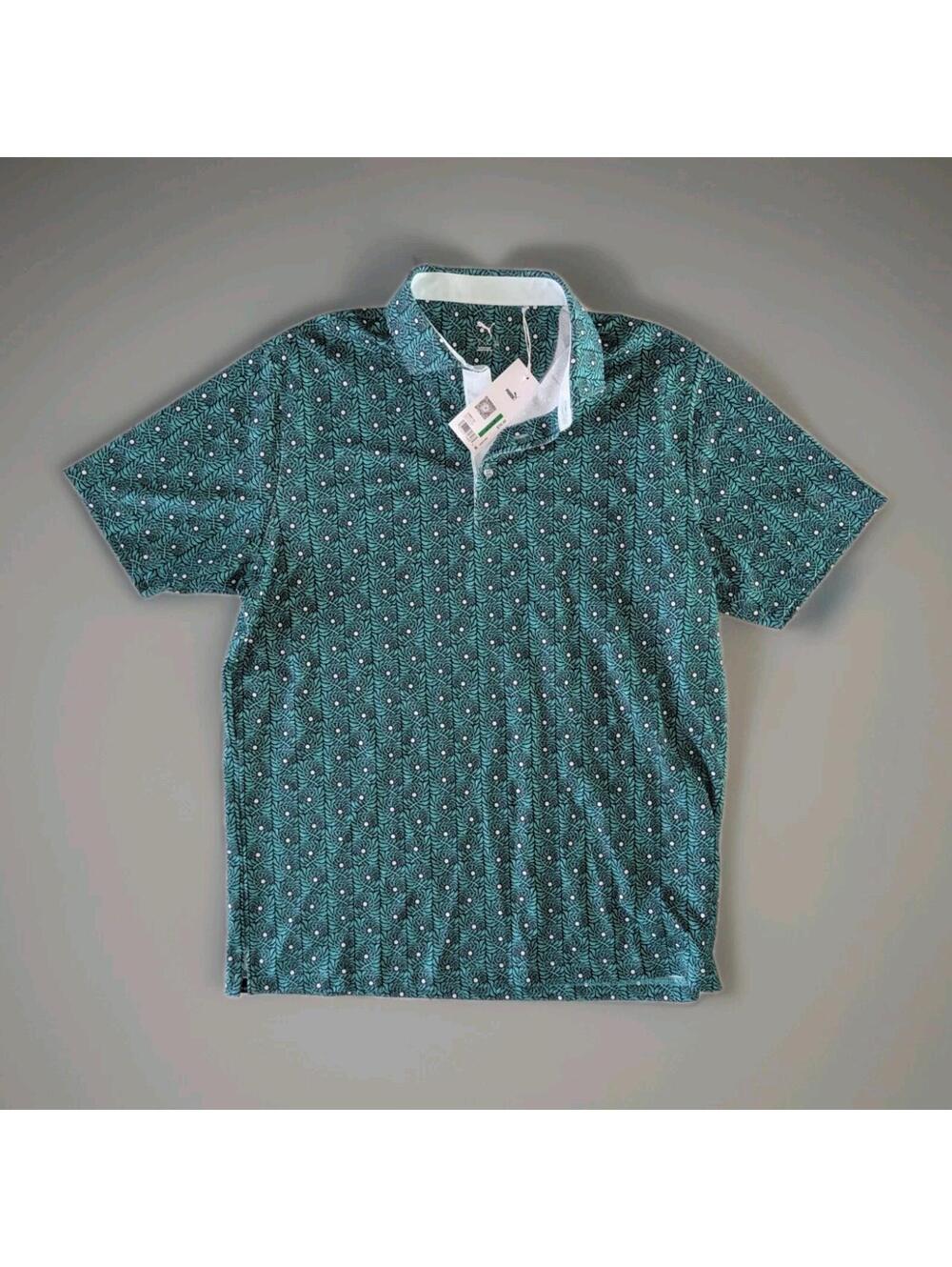 NWT PUMA GOLF 2025 Mens Large L Pique Botanic Polo Green Shirt Aquatic/Cell NEW